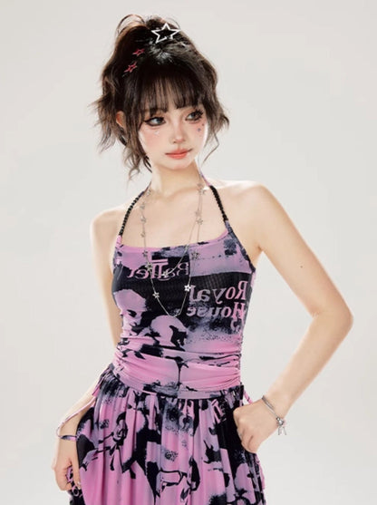 Camisole Pictorial Tulle Long Neckholder + Neck Sweet Rock