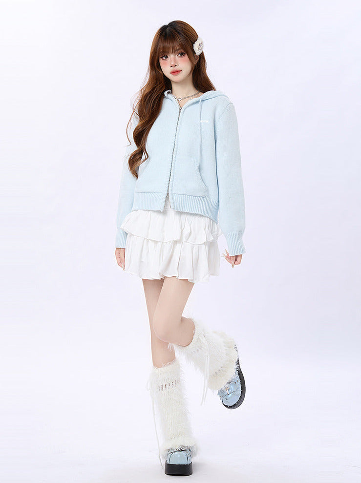 Cream Knit Foodie Blue Cardigan