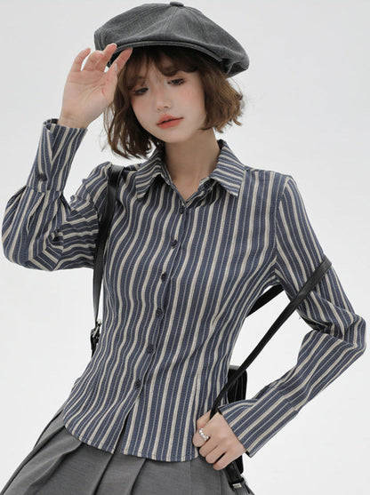 Amerikanisches Hemd gestreifte Taille Slim Retro