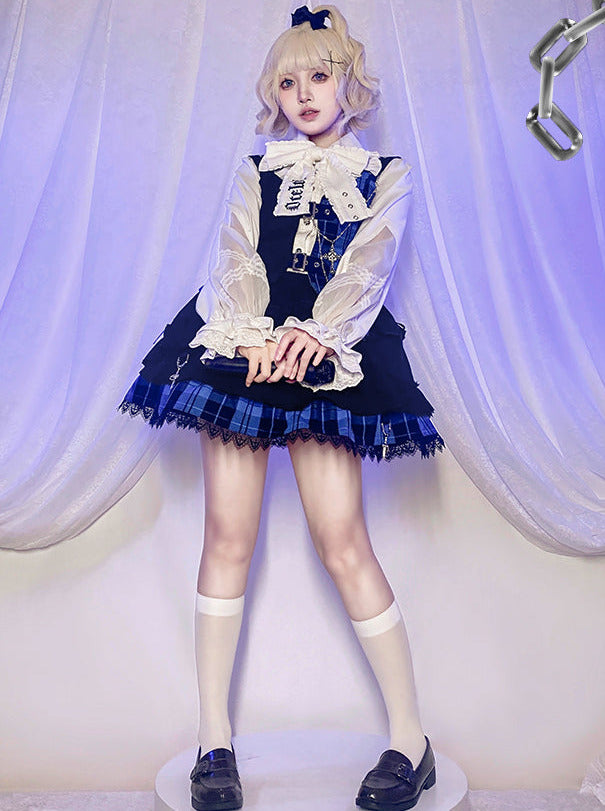 Suit Set Complete Check Vest Pants Skirt Shirt Prince