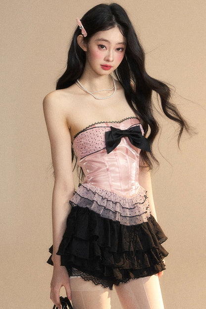 Ribbon Lace Reservations Mesh Tube Dot Top