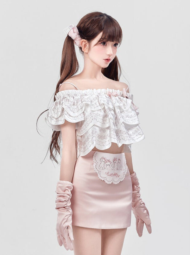 オフマルシェショルダークリームロリータケーキトップス