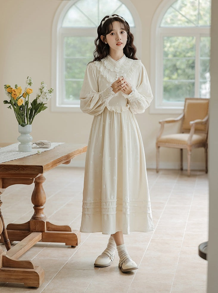 Ruffle Garden Dress Cardigan Flared Milk + Long