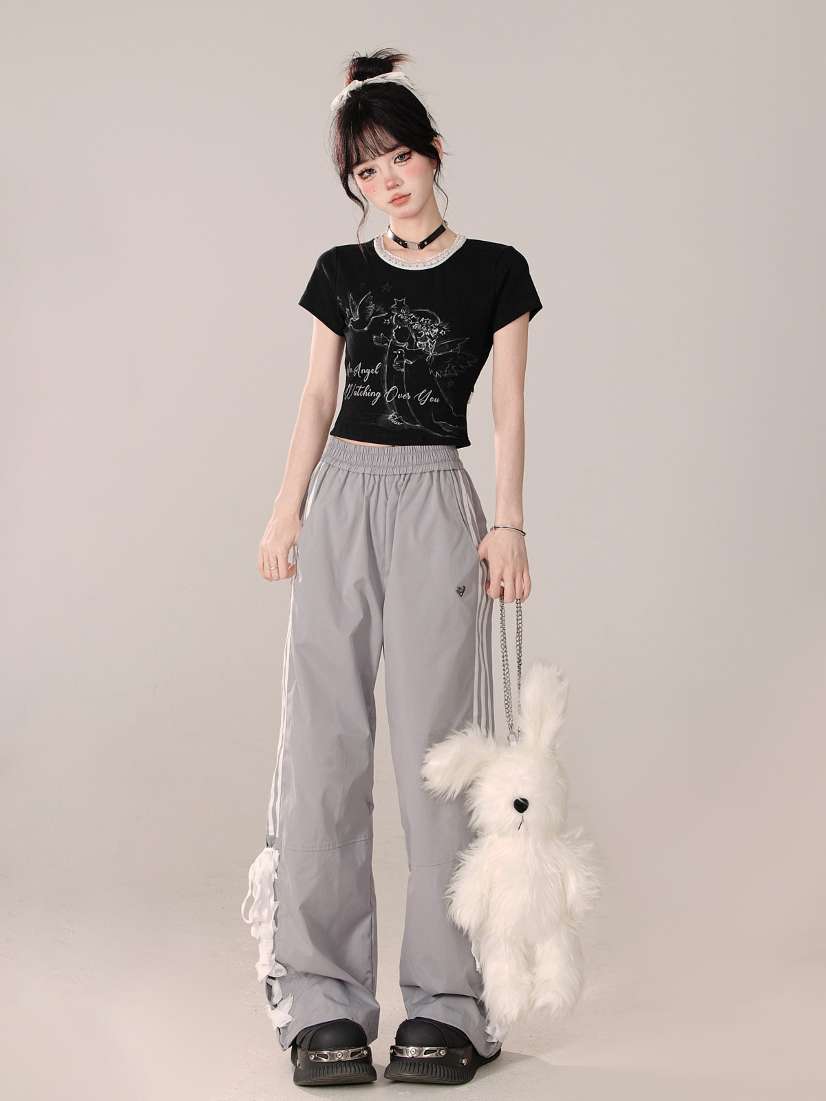 Loose Casual Pants Wide Ribbon Side