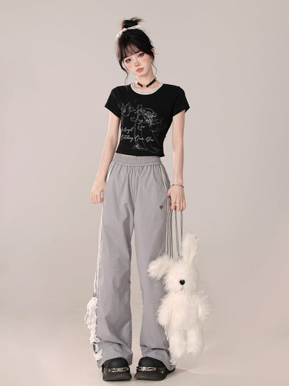 Loose Casual Pants Wide Ribbon Side