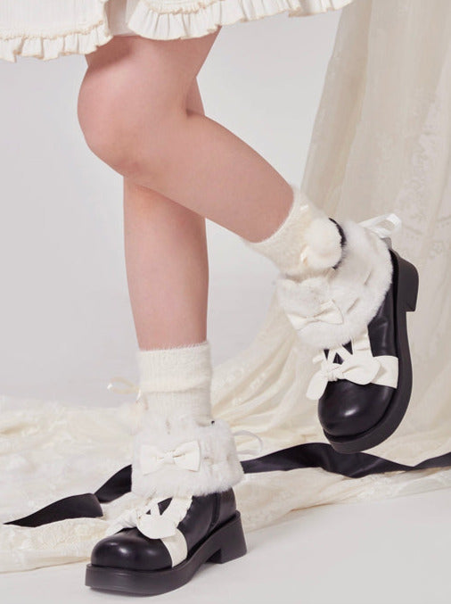 Boots Snow Mid Velvet Color Lolita Block Short Ribbon Heel Sweet