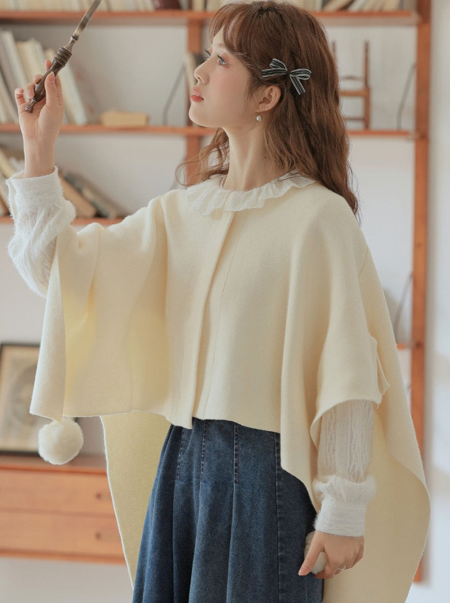 Fur Cape Cloak Pompon