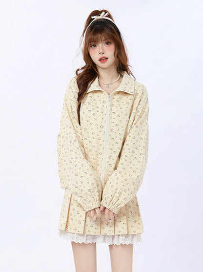 Veste en dentelle plissée zippée, petite, courte/longue + jupe roulée