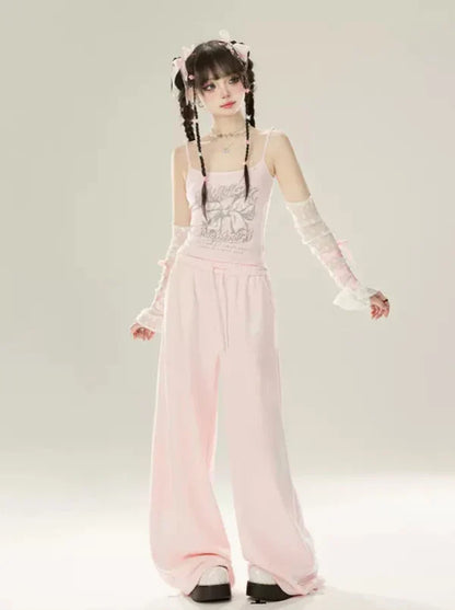 Casual Pants Hand Pink-white Painted