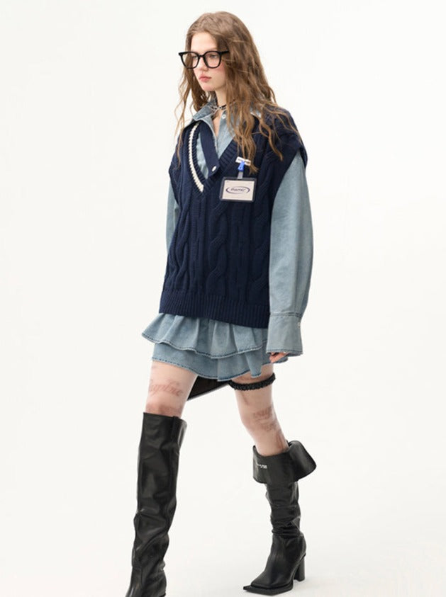 Gilet asymétrique à col en V pour collège