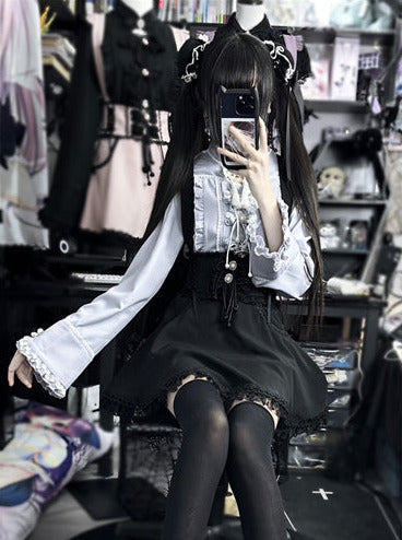 Lace Buckle Ruffle Shirt China Sleeve Bell