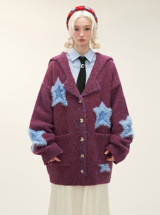 Dark Cardigan Knit Color Star Loose Fur