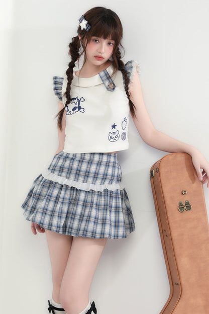 Miniskirt + Skull Checked Cat Top Sleeveless
