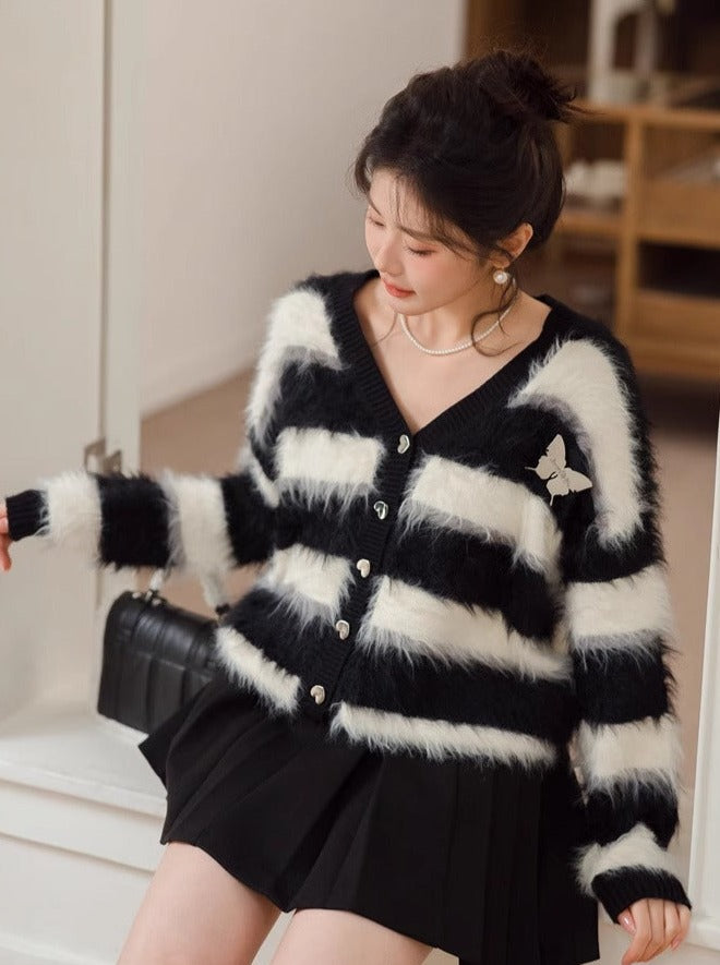 Striped Butterfly Chic Shaggy Cardigan