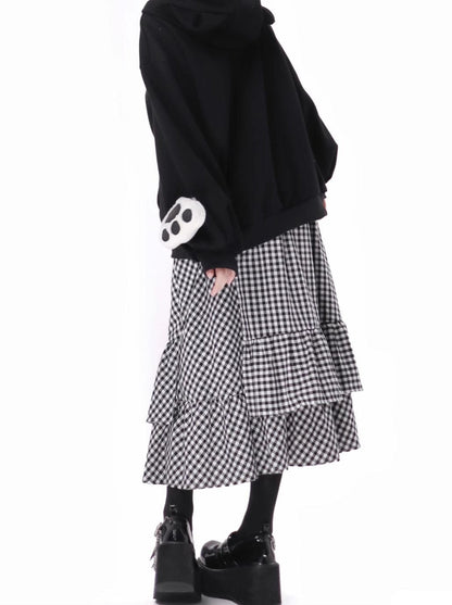 Plash Black Food Sweat Chest Long Singing Long Skirt Suit