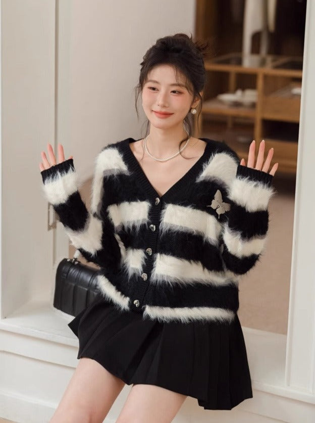 Striped Butterfly Chic Shaggy Cardigan