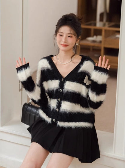 Striped Butterfly Chic Shaggy Cardigan