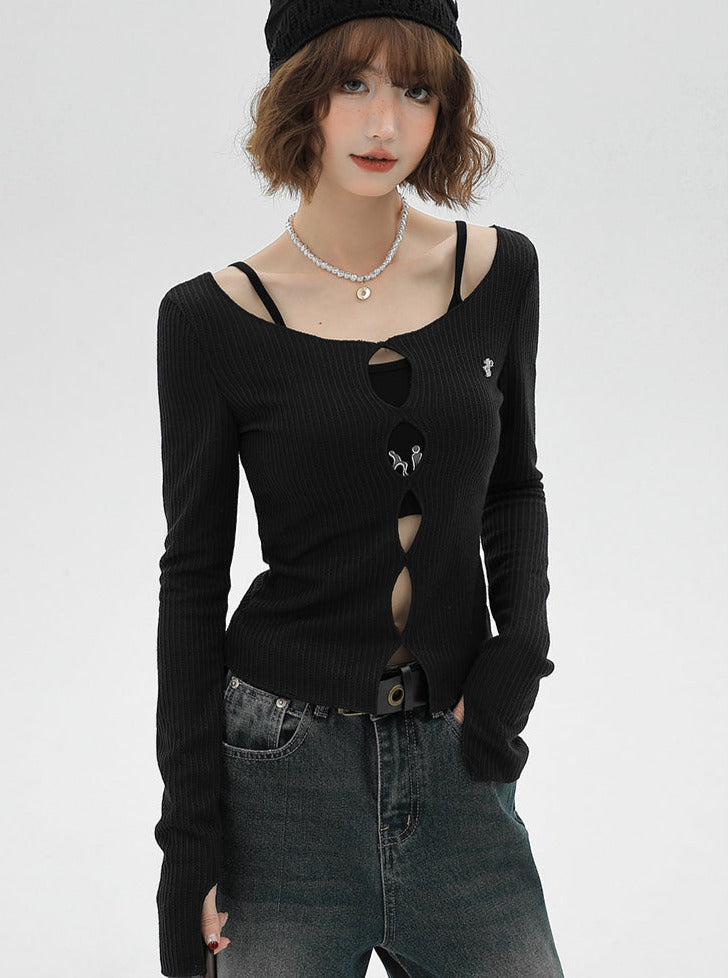 American Split Knit Camisole Top Short + Zweiteiler