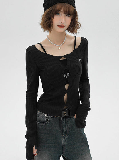 American Split Knit Camisole Top Short + Zweiteiler