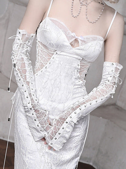 White Strap Sleeping Slim Jacquard Dark Alice Gothic Dress Suspender