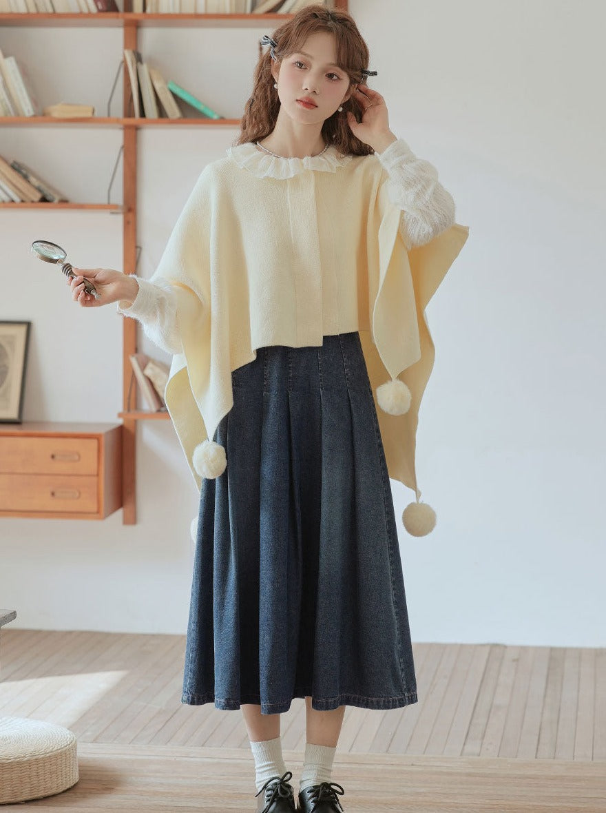 Fur Cape Cloak Pompon