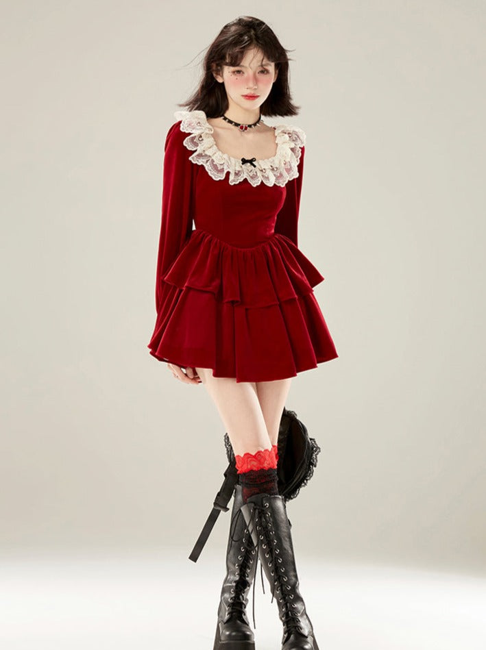 Red Collar Dress Raisin Velvet