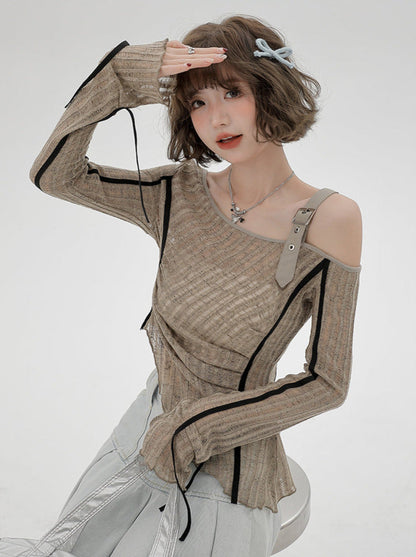 Irregular One-shoulder Top Sheer Slim American