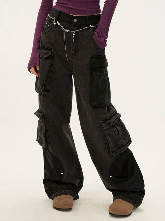 Pantalon cargo ample foncé à la mode
