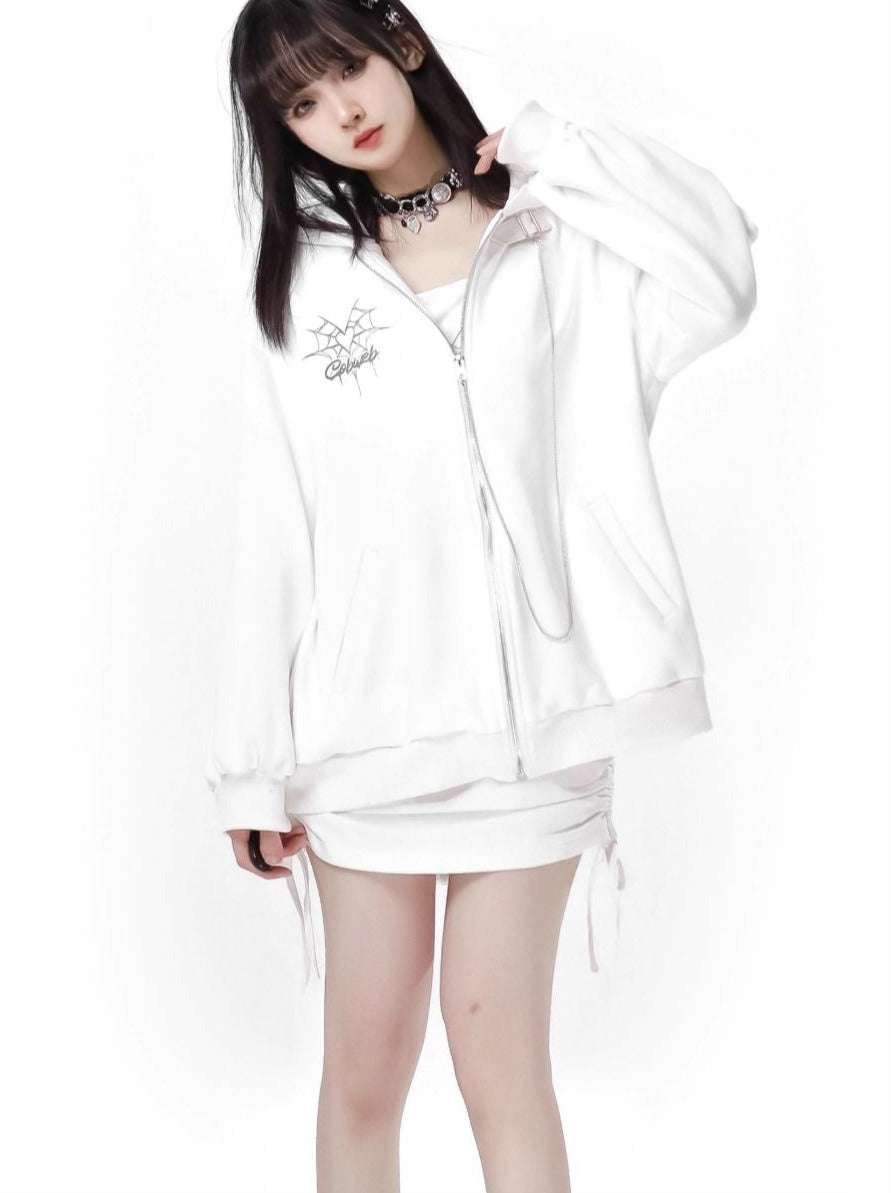 Spider Chain Slim Strap Hoodie Web Rabbit Ear