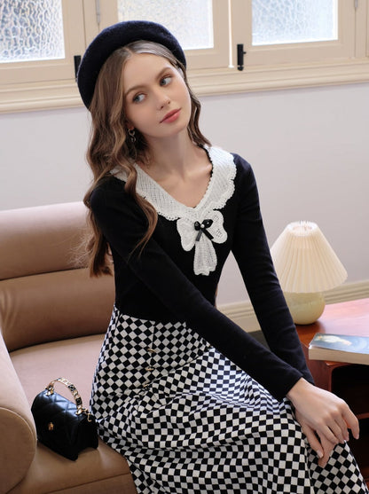 Design Lace Diamond Ribbon + Top Check Skirt
