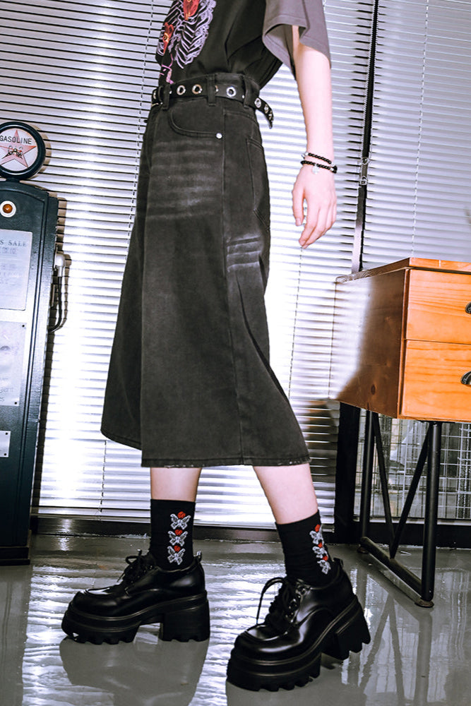 pants half ash Black denim