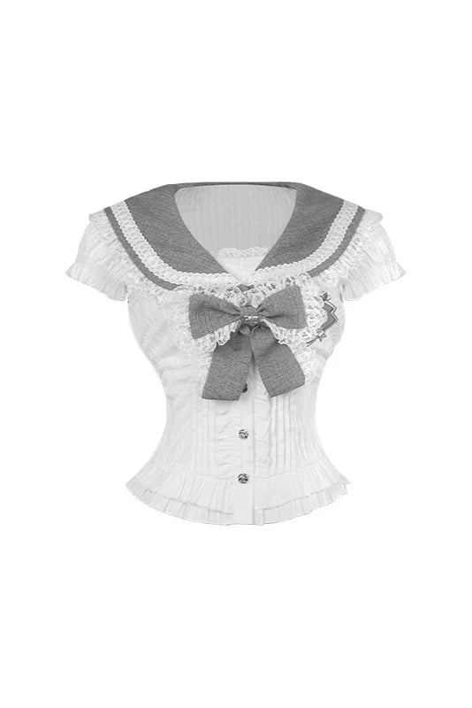 French White + Sailor Milk Mini Tight Grey Skirt Top Sugar Cream