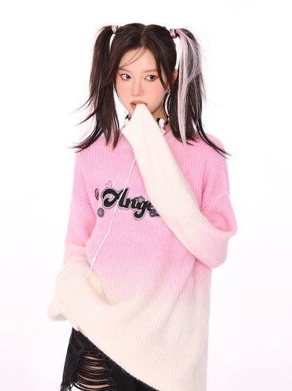 American Gradient Dye Logo Pink Angela Tie Sweater