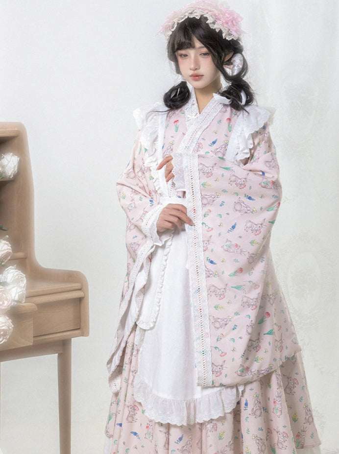 Ensemble jupe tablier japonaise Lolita à imprimé Maid