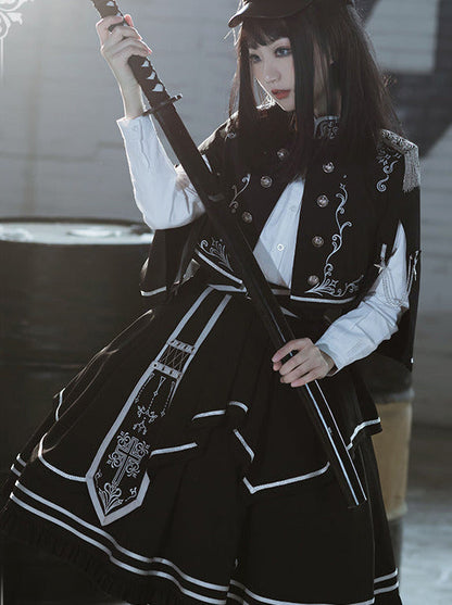 Set Army Up Low Skirt Brumble Cape Dark Military Battle Jacket Uniform