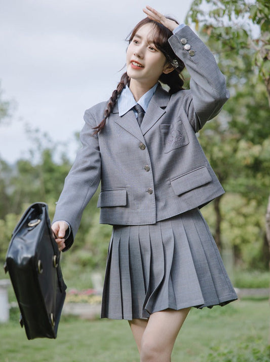 College + Style Pleated Skirt Tie Blouse Blazer