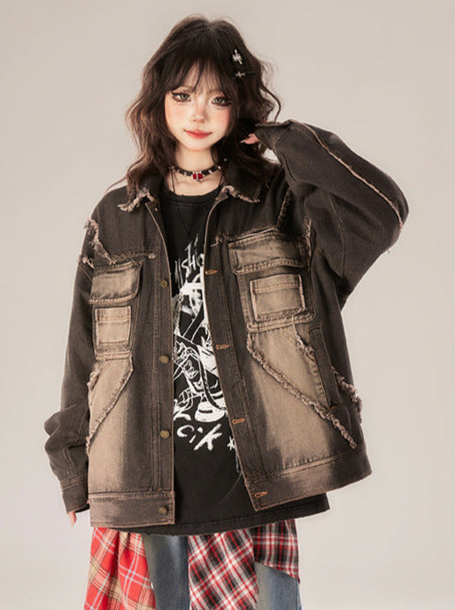 Veste rétro en jean noir Gradient Street