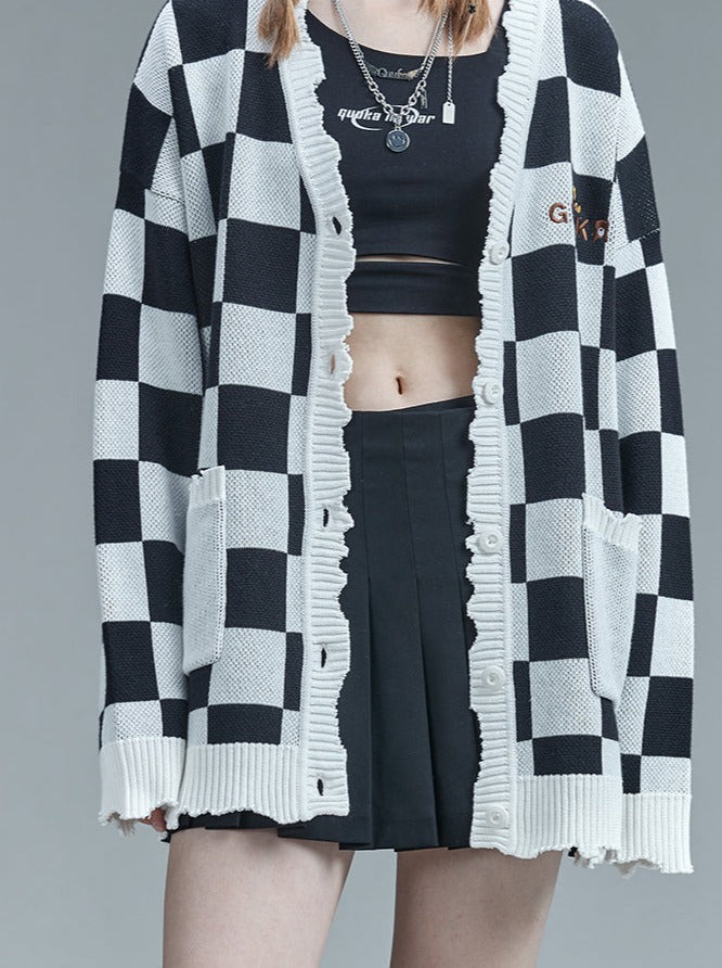 Over Block Cardigan Check