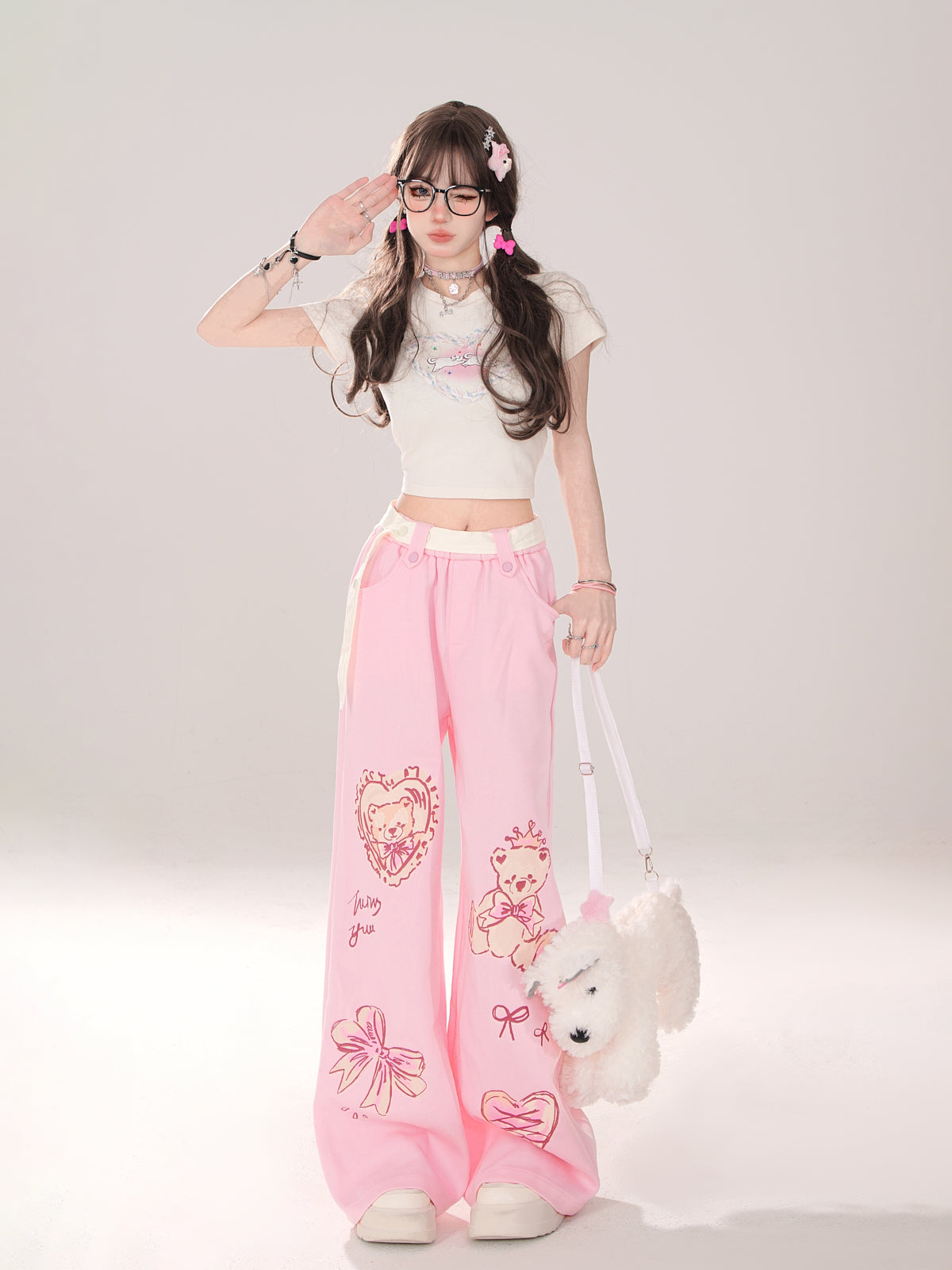 Art Loose Bear Pop Wide Illustration Pants