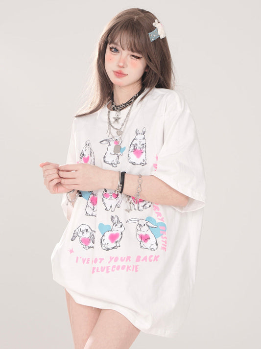 Design Illustration T-Shirt Niedlich Künstlerische Lose Kaninchen