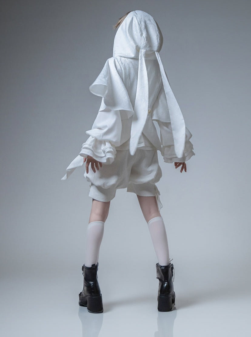 Hooded + Shorts Bunny Pants + Balloon Long Coat Prince