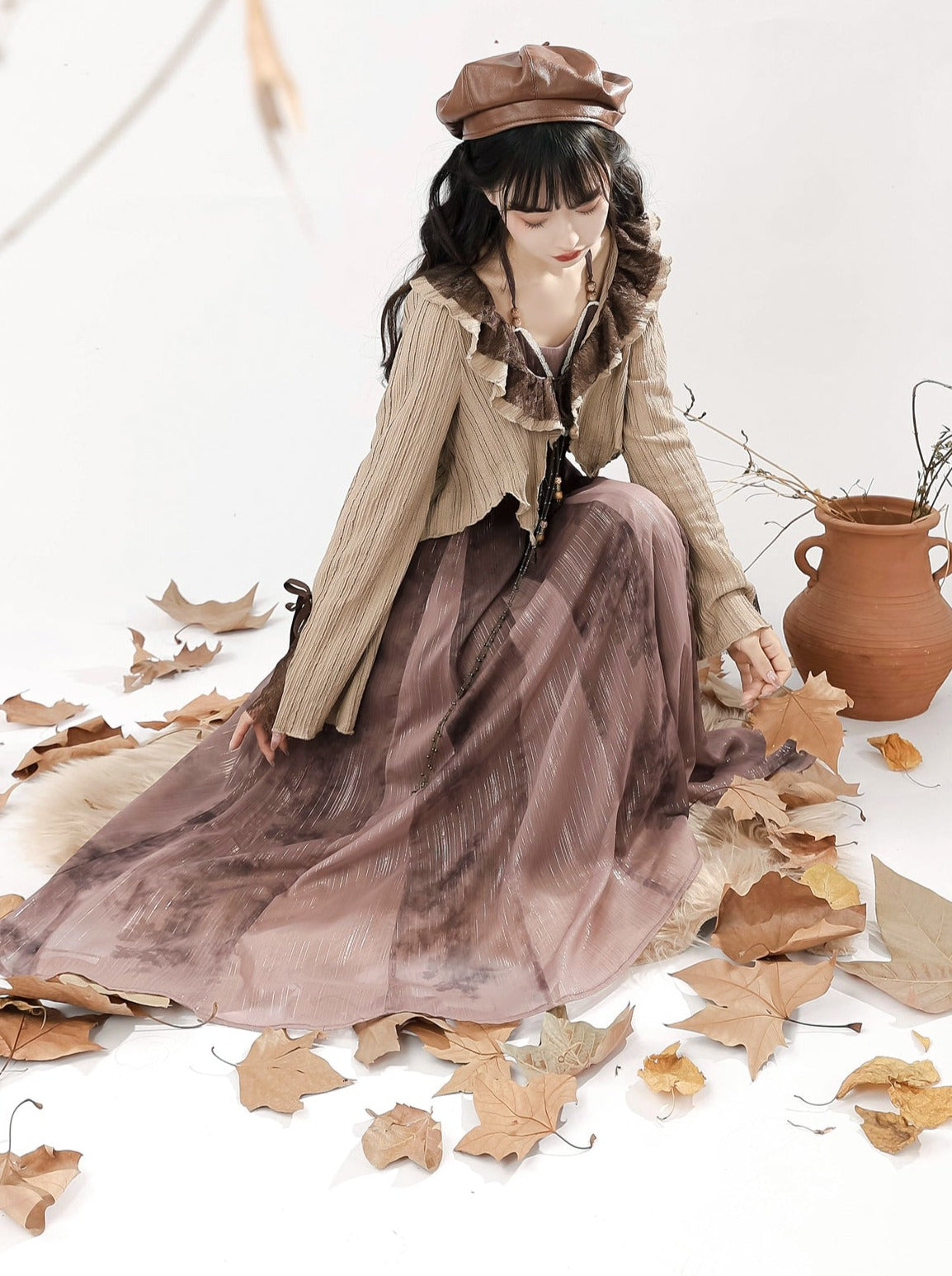 Dress Style + Short Camisole Cardigan Ethnic Ruffle