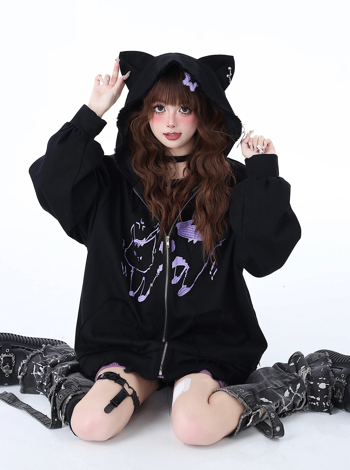 Sweat à capuche Cat Mine Loose Over Hooded