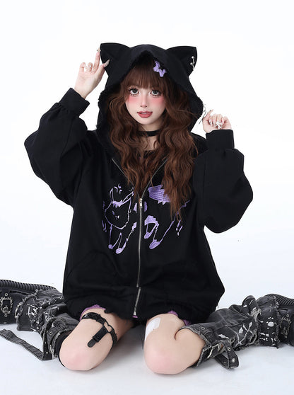 Sweat à capuche Cat Mine Loose Over Hooded