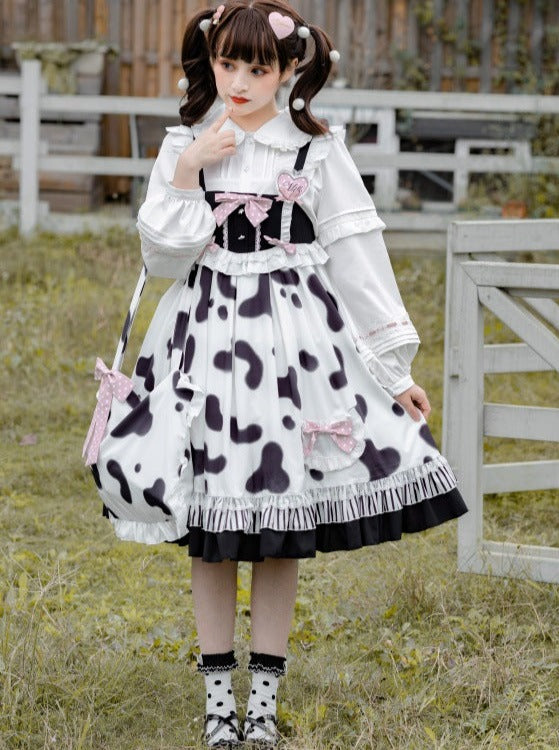 Suspender Cow Blouse Skirt Fur + Coat