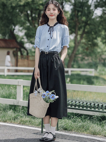 Lce Flared Long + Skirt Shirt Retro Summer Blue