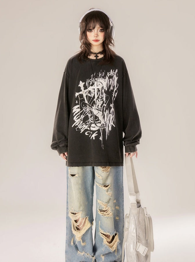 Pantalon en denim Osh endommagé