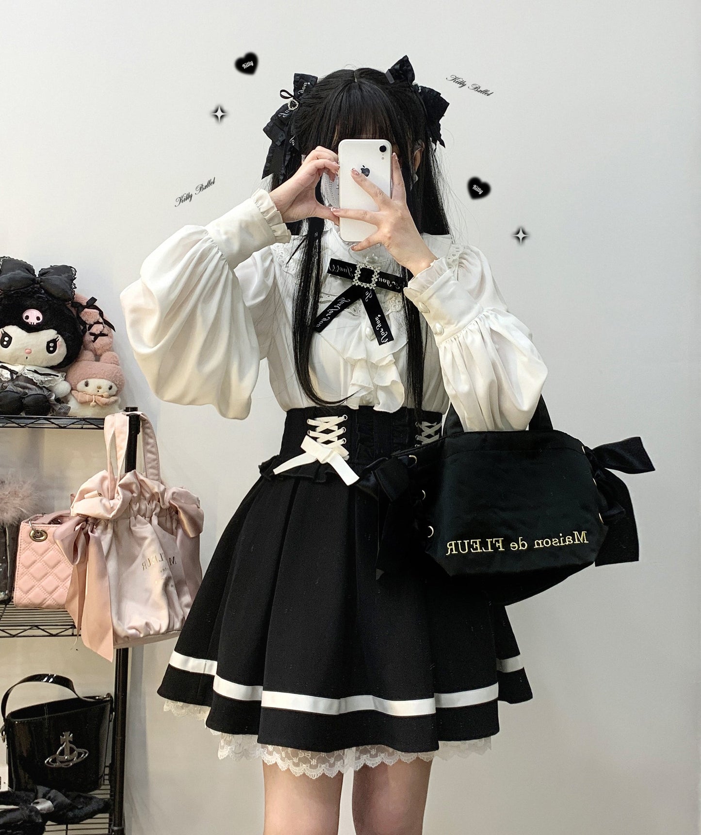 スタンドカラー ルーズフリル ボリュームスリーブ リボンシャツ
