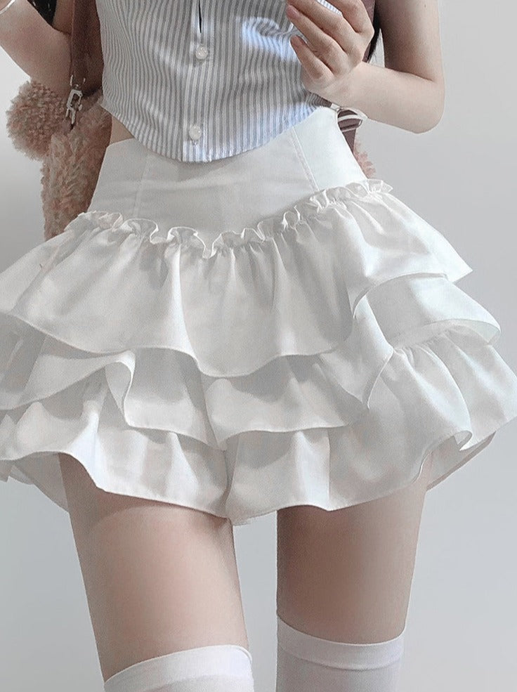 Girl Puff Flared Skirt Ribbon Top Ruffle Slim Sweet Sleeve