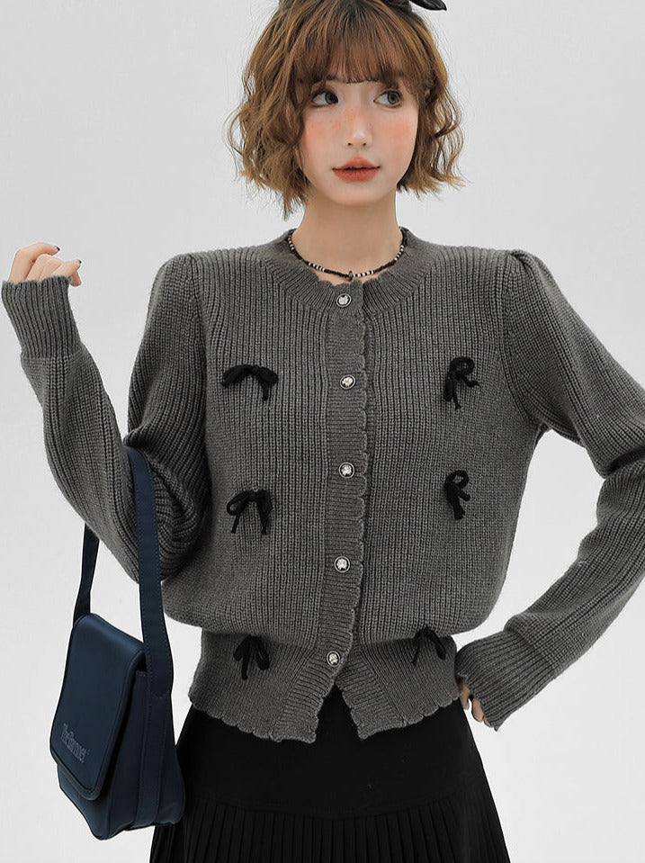 Cardigan Gray Knit French Ribbon